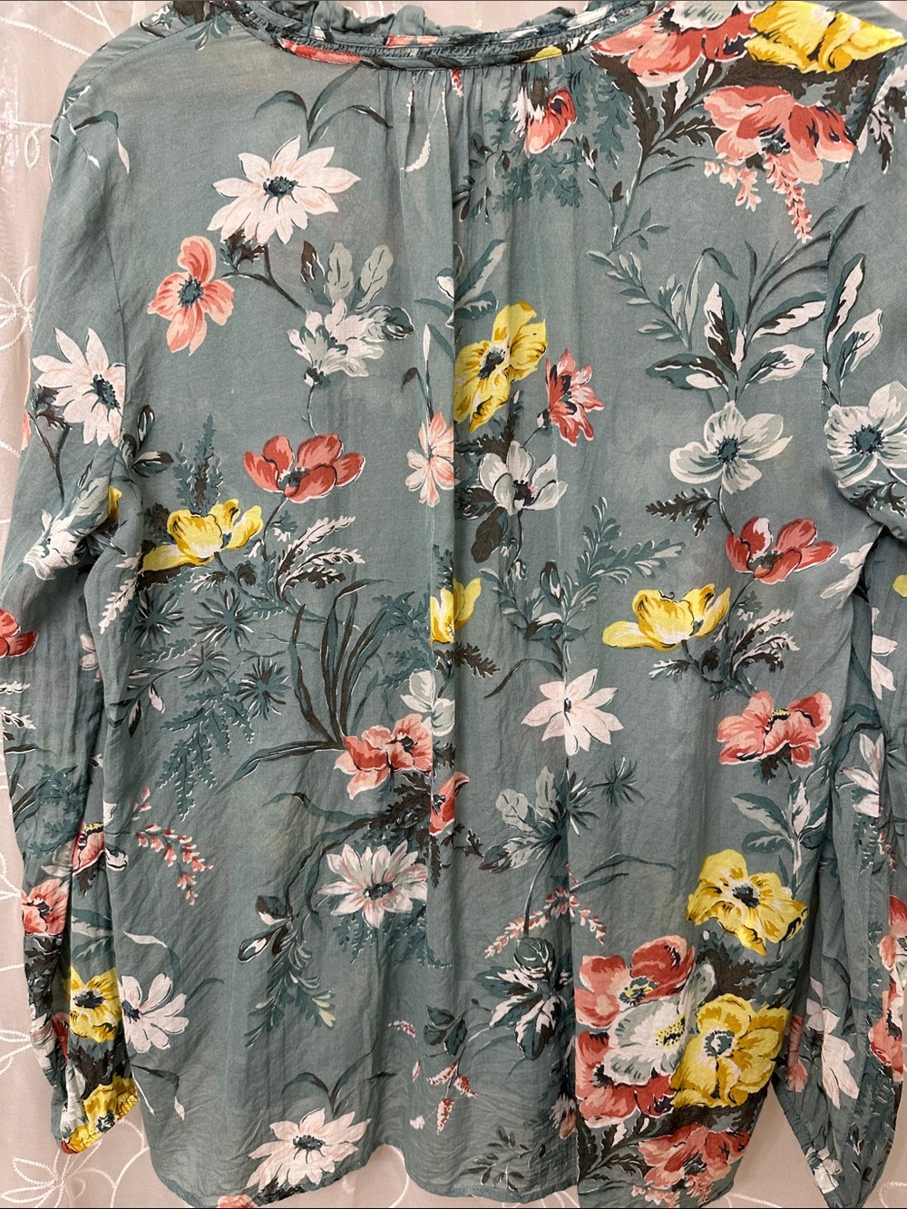 LOFT green Floral Long-Sleeve Tie-Neck Blouse - Picture 7 of 7